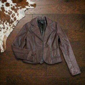 Y2K Arden B Brown Genuine Leather Button Blazer Jacket